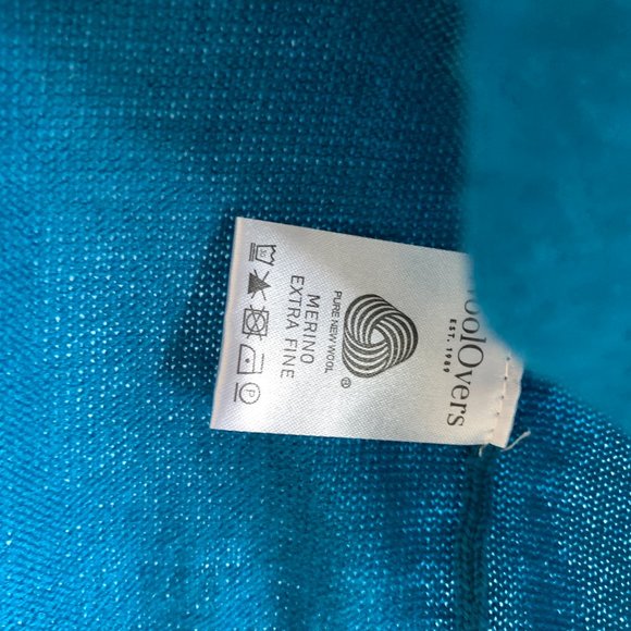 Turquoise lamb's wool Sweater, 3/4 sleeves, short mid tummy, size M - Picture 3 of 4